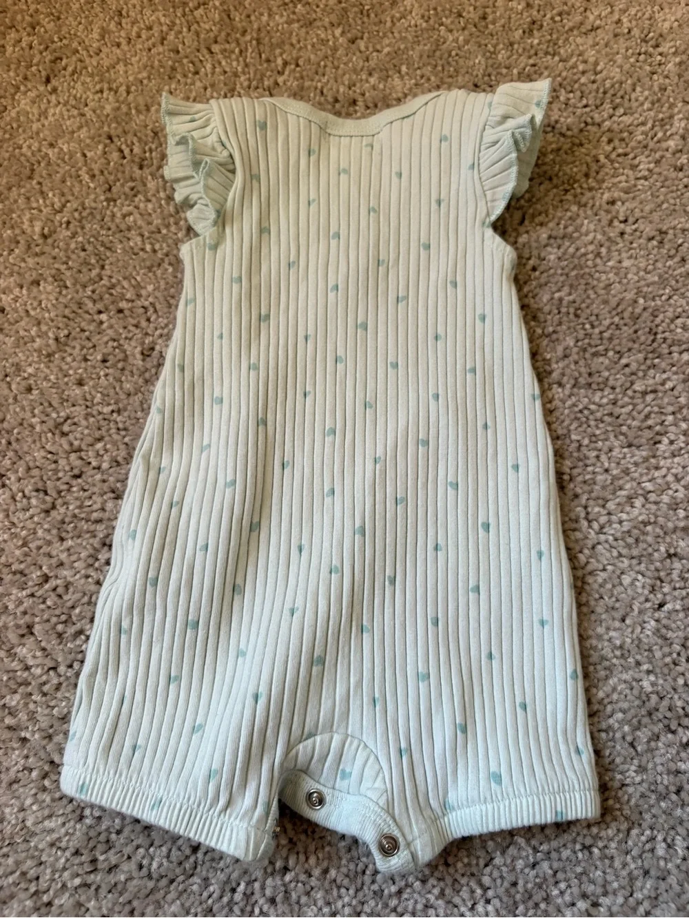 Bon Bebe Mint Ribbed Romper with Tiny Teal Hearts